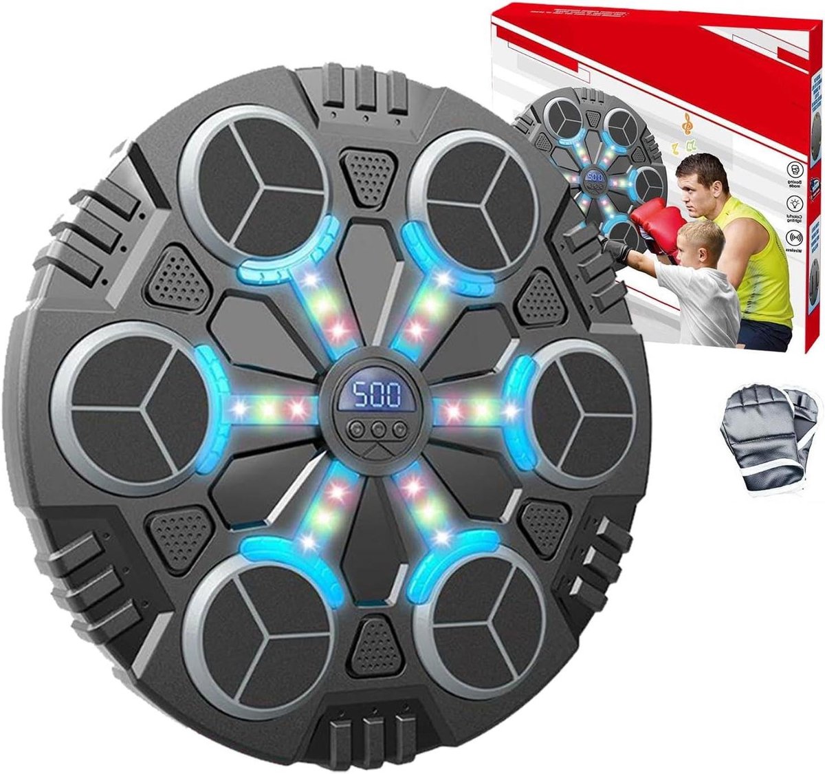 Boksmachine met Muziek - Boks trainer Bokswand - Thuis sporten - Intelligente muziek synchronisatie - 35.5 x 35.5 cm - Zwart