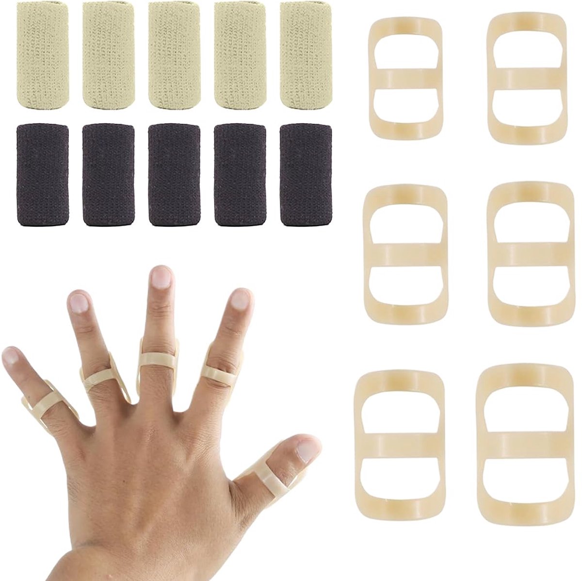 Set of 16 oval finger guides and sleeves, finger splint, finger splint, 6 oval graduated finger splints and 10 cuffs - ShopVlot