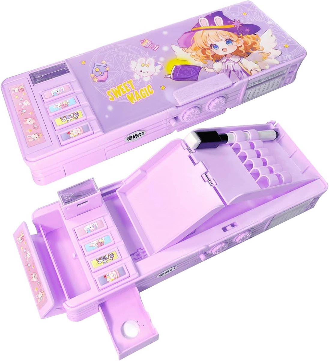 SnelShoppen - Pop-up Multifunctionele Pennenbak voor Kinderen, Schattige Cartoon Pen Box Organizer met Slijper, Planning, Whiteboard, Schoolbenodigdhe