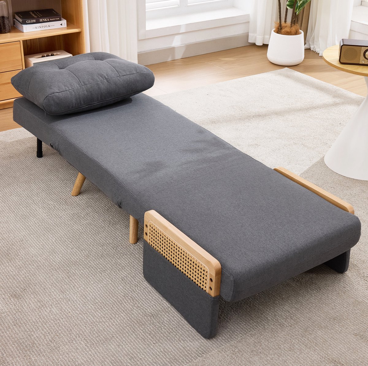 MODENUIT Fauteuil 67,5 x 73 x 86,5 cm - 5-voudig verstelbare rugleuning - Voor Woonkamer - Linnen - Grijs