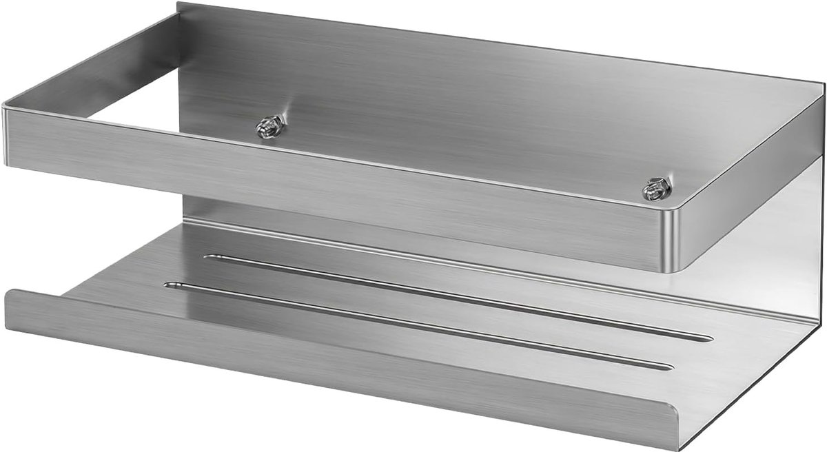 SnelShoppen - RVS Douche Rek Zonder Boren, Wand Gemonteerd Badkamer Plank, Waterdichte Badkamer Organizer, Adhesieve Doucherek, 1 Stuk, Zilver