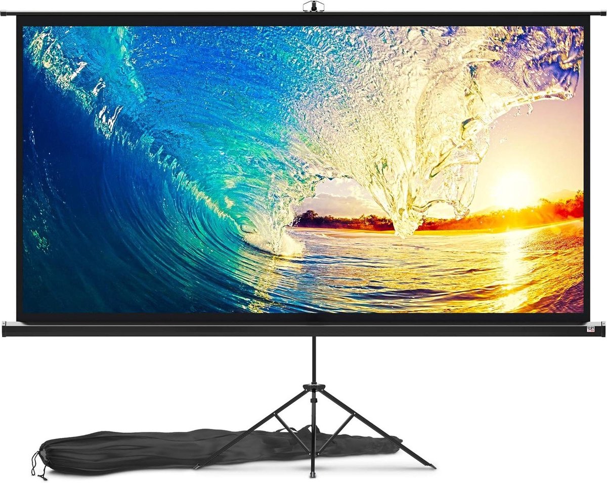 Projectiescherm met standaard - Mobiel scherm - Film of presentatie - Kreukvrij mat pvc - 100 inch - Wit