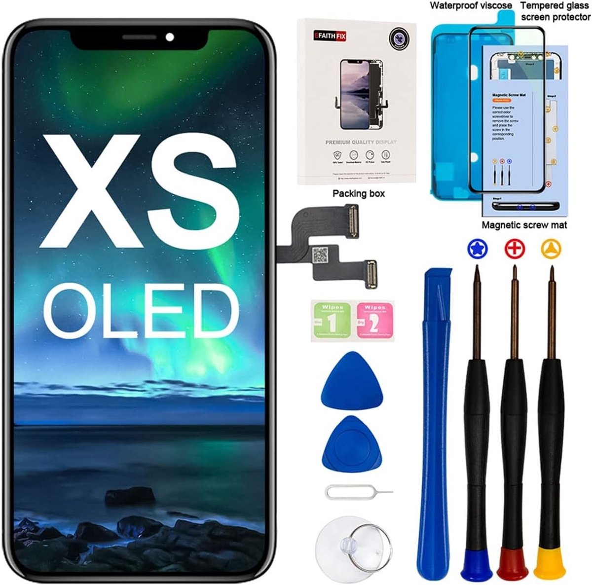 iPhone Xs OLED Schermvervanging 5.8 inch Display Digitizer met 3D Touch, Reparatieset en Waterdichte Lijm, A1920/A2097/A2098