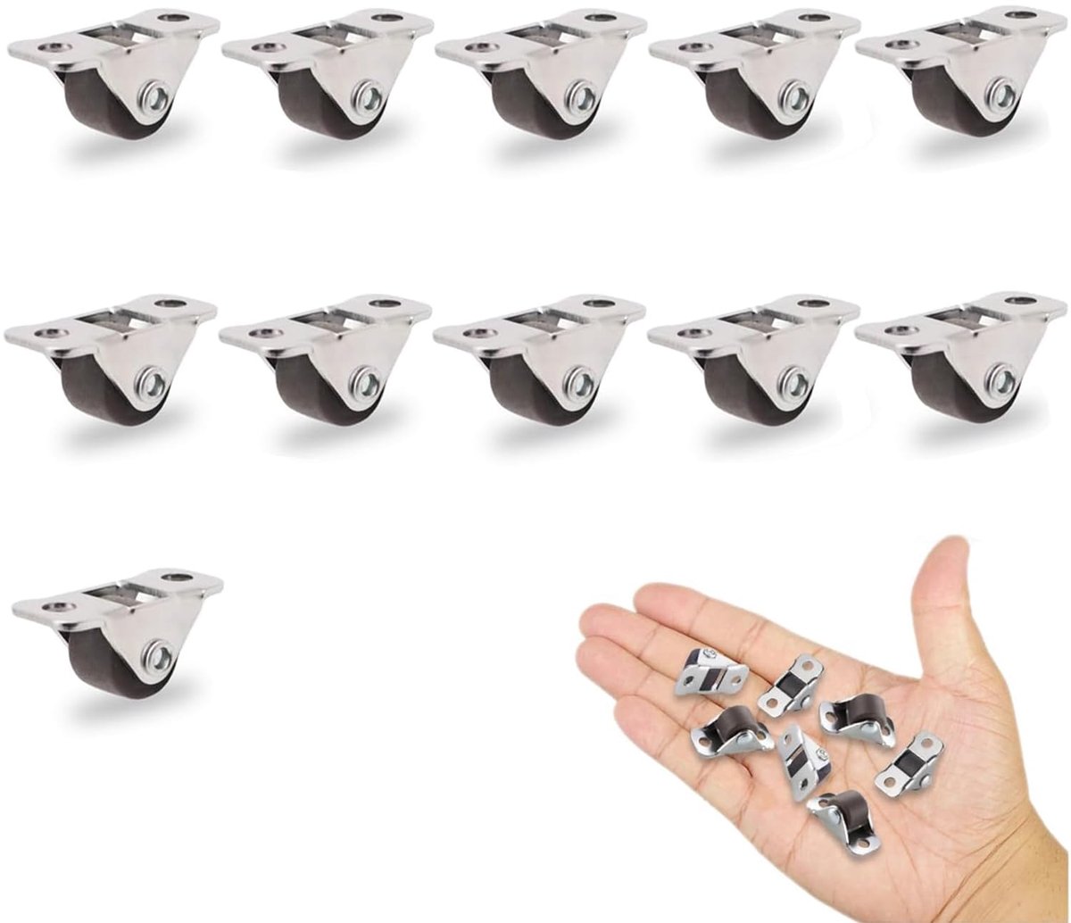 SnelShoppen - Mini Meubelwielen, 7 Stuks, 1.2 cm Vlak Profiel, Niet Roteerbaar, Transportwielen voor Meubels, Trolleys en Doe-Het-Zelf Projecten, Zond