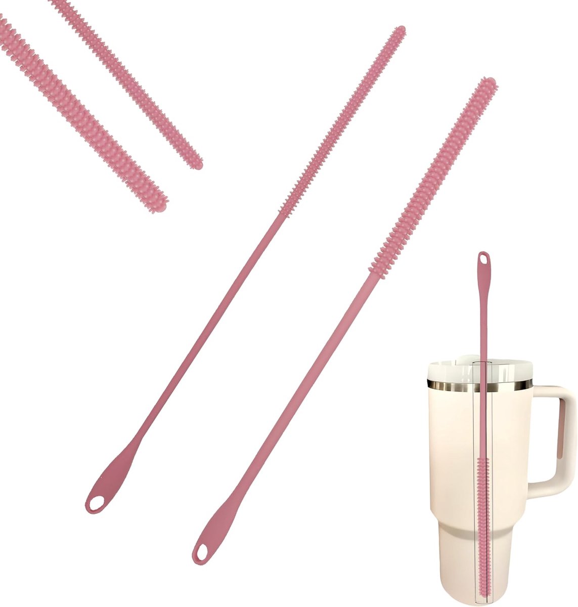SnelShoppen - 2 Herbruikbare Rietjesborstels, Siliconen Rietjesborstels, 240 mm Lang, 6 mm en 10 mm Diameter, Buigbare Schoonmaakborstel voor Glazen e