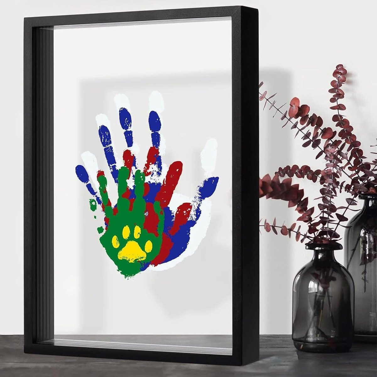 QSLKI Family Handprint Kit Bright DIY Craft Consideration Wooden Frame, Black, Family Hand and Footprint Keepsake Kit - ShopVlot