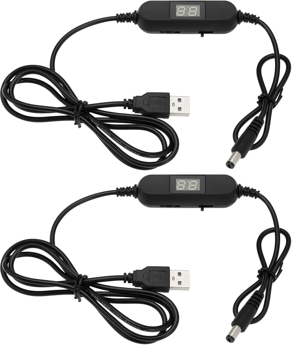 SnelShoppen - 2PCS USB Verstelbare Spanning Kabel 5V tot 12V met LED Display - DC-DC Voedingskabel voor LED Lampen, Speelgoed en Verlichting - Ideaal