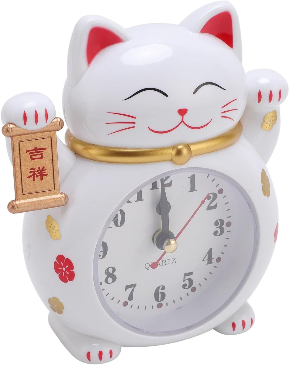SnelShoppen - Lucky Cat Klok, Schattige Cartoon Kat Vorm, Grote Display, Nauwkeurige Tijdweergave, Gelukkige Kat Alarmklok voor Thuis en Kinderen
