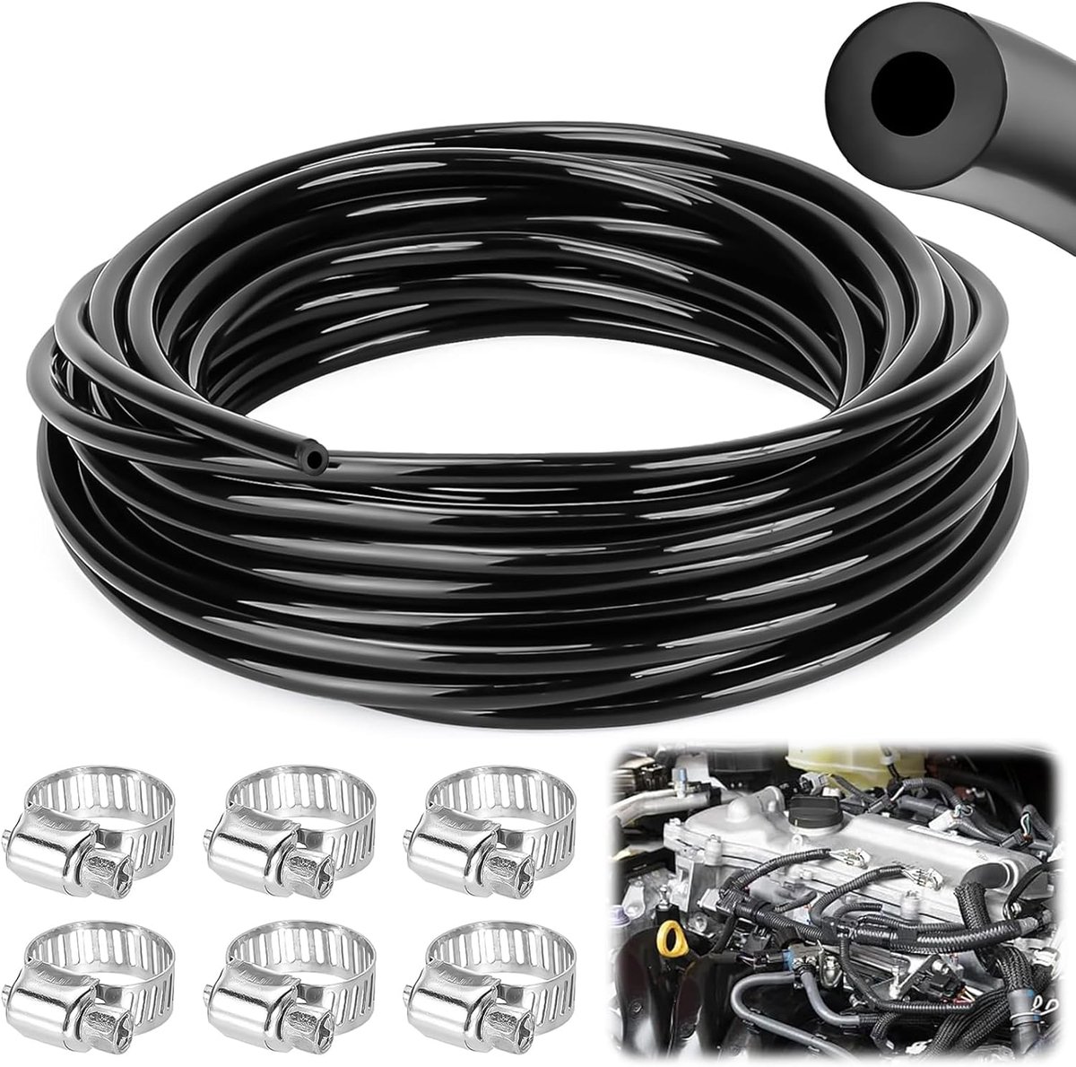 8m Vehicle Pressure Hose Vacuum Silicone Hose 3mm I.D Silicone Vacuum Hose with 6 Clamps for Use in Car Engines and - ShopVlot