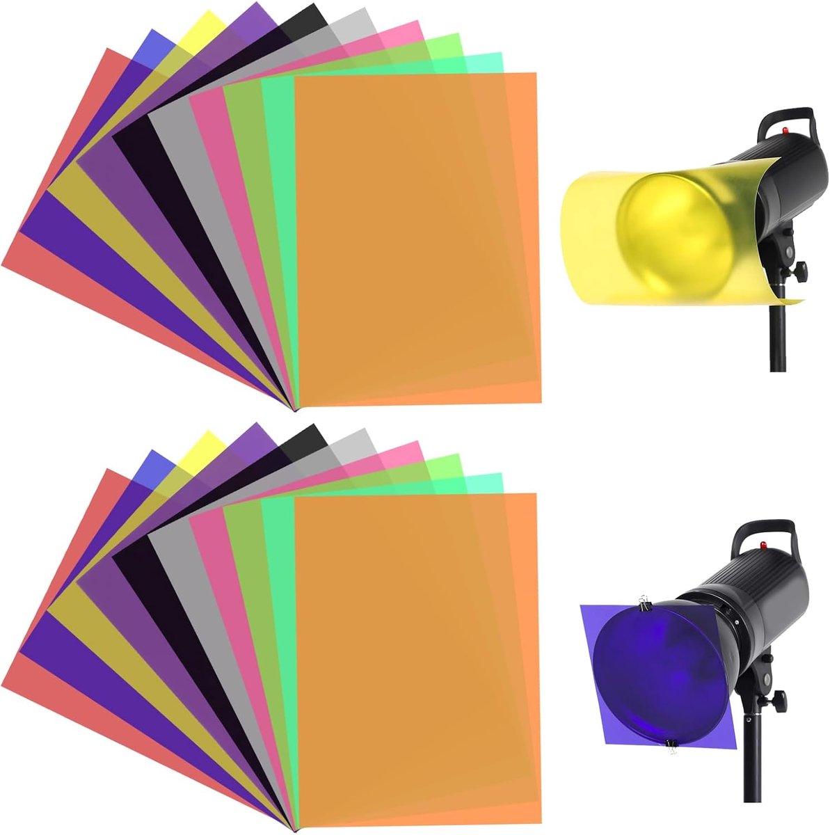 SnelShoppen - Pack van 20 Kleur Gel Film Kleurbalans Lichtfilter Transparant Kleurfilter Film voor Autokoplampen Fotografie LED Studio (10 Kleuren)