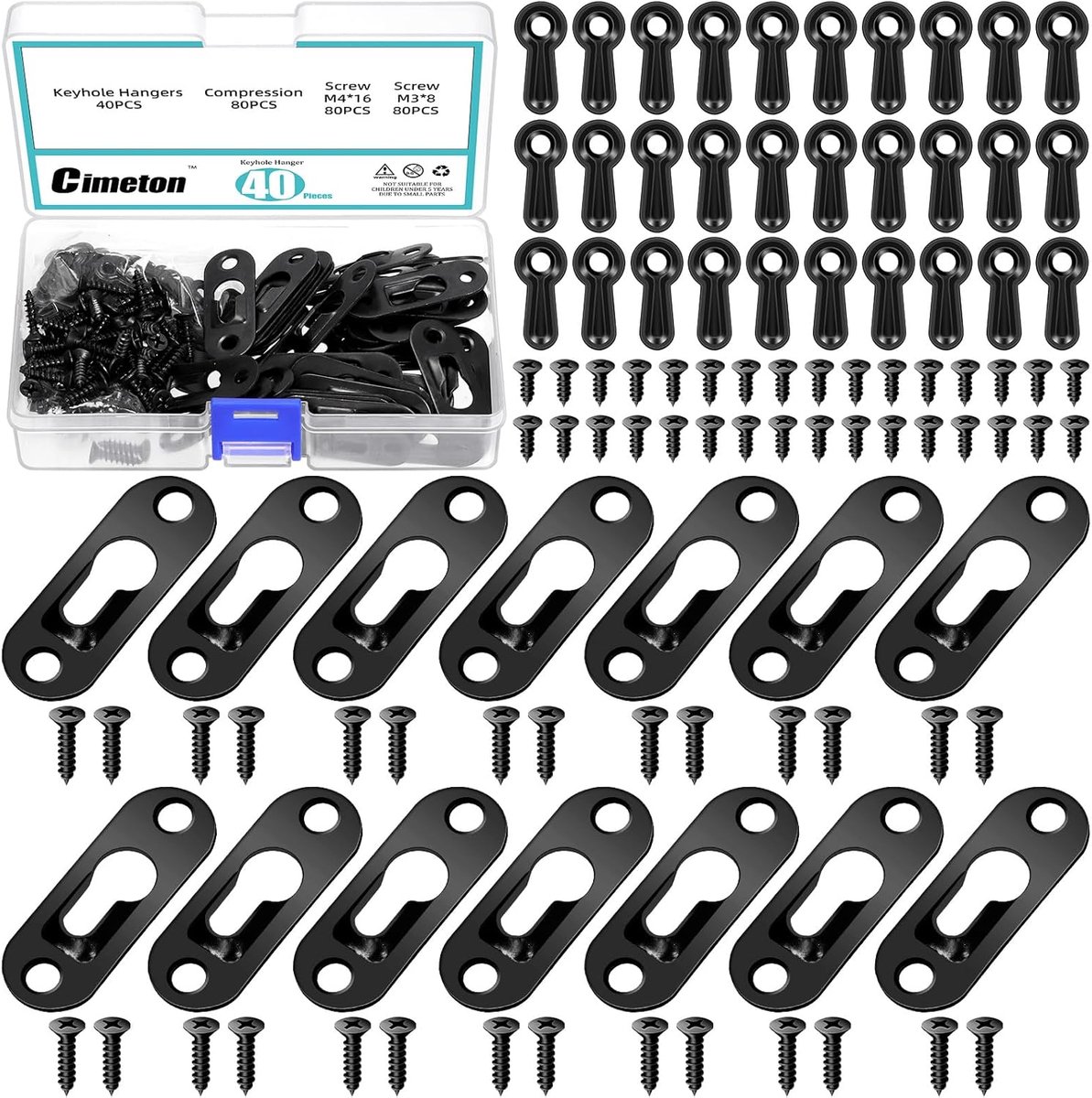 SnelShoppen - 280PCS 16 x 45MM Sleutelgat Hangers Dubbele Sleutelgat Bevestigingsplaten voor Wandgemonteerde Kapstok met Schroeven - Zwart