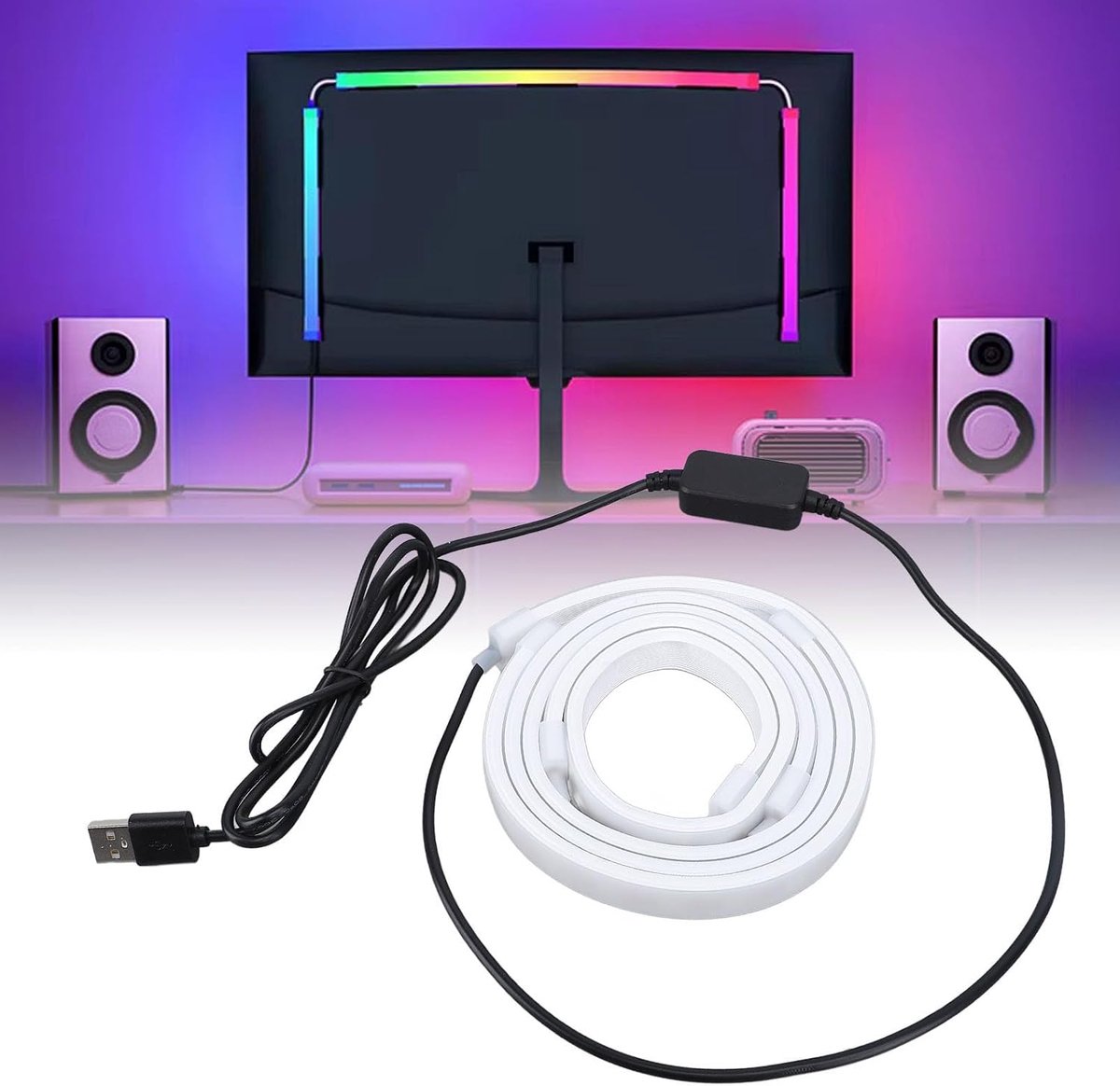 SnelShoppen - RGB LED Strip Licht voor 24-inch Monitor, Scherm Synchronisatie, 54 LEDs, USB 5V, Meerdere Verlichtingsmodi (Kleurrijk, Muziek Synchroni