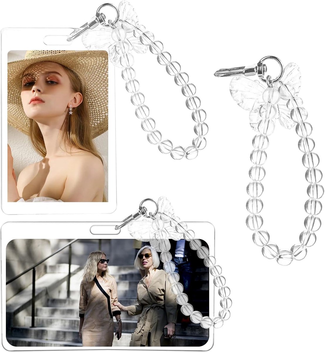 SnelShoppen - 2 Pack Kpop ID Kaarthouders met Vlinder Hanger voor Creditcards, Bus, Auto, Foto's, Selfies - Transparant Acryl, Duurzaam en Beschermend