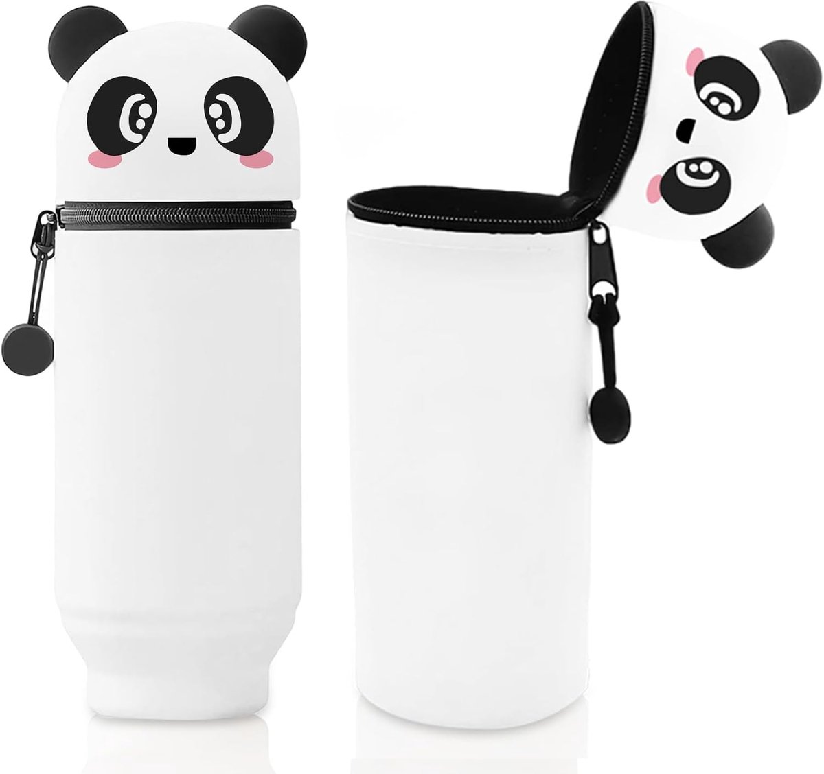 SnelShoppen - 2-in-1 Soft Silicone Pennenhouder Panda Kawaii, Zipper, Waterdicht, Duurzaam, Wit/Zwart, Stationery Opbergtas voor Kinderen en Volwassen
