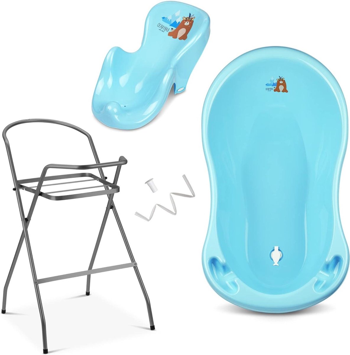 Baby Badje Standaard - Badzitje Set - Baby Verzorging - TÜV Gecertificeerd - 86 cm Hoog - Beer Blauw