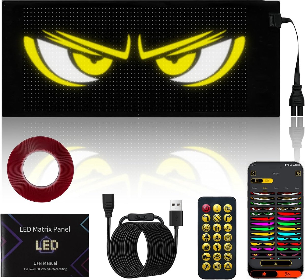 SnelShoppen - Looklight Eyes Auto Led Verlichting, Programmeerbare Neon Shield voor Persoonlijke Interieurverlichting, Bluetooth USB, Tekst en Grafitt