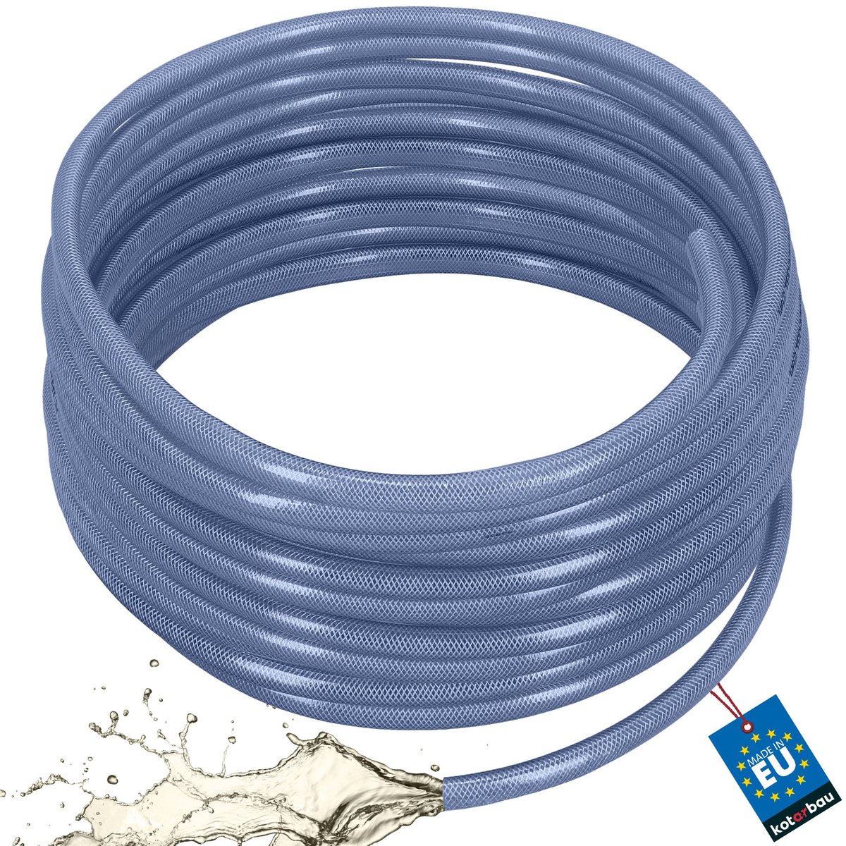 KOTARBAU® Persluchtslang ø 16 mm / 3 mm - Compressorslang - Luchtslang 50 m - PVC-slang met Weefselinleg - Waterslang - Transparant - Blauw