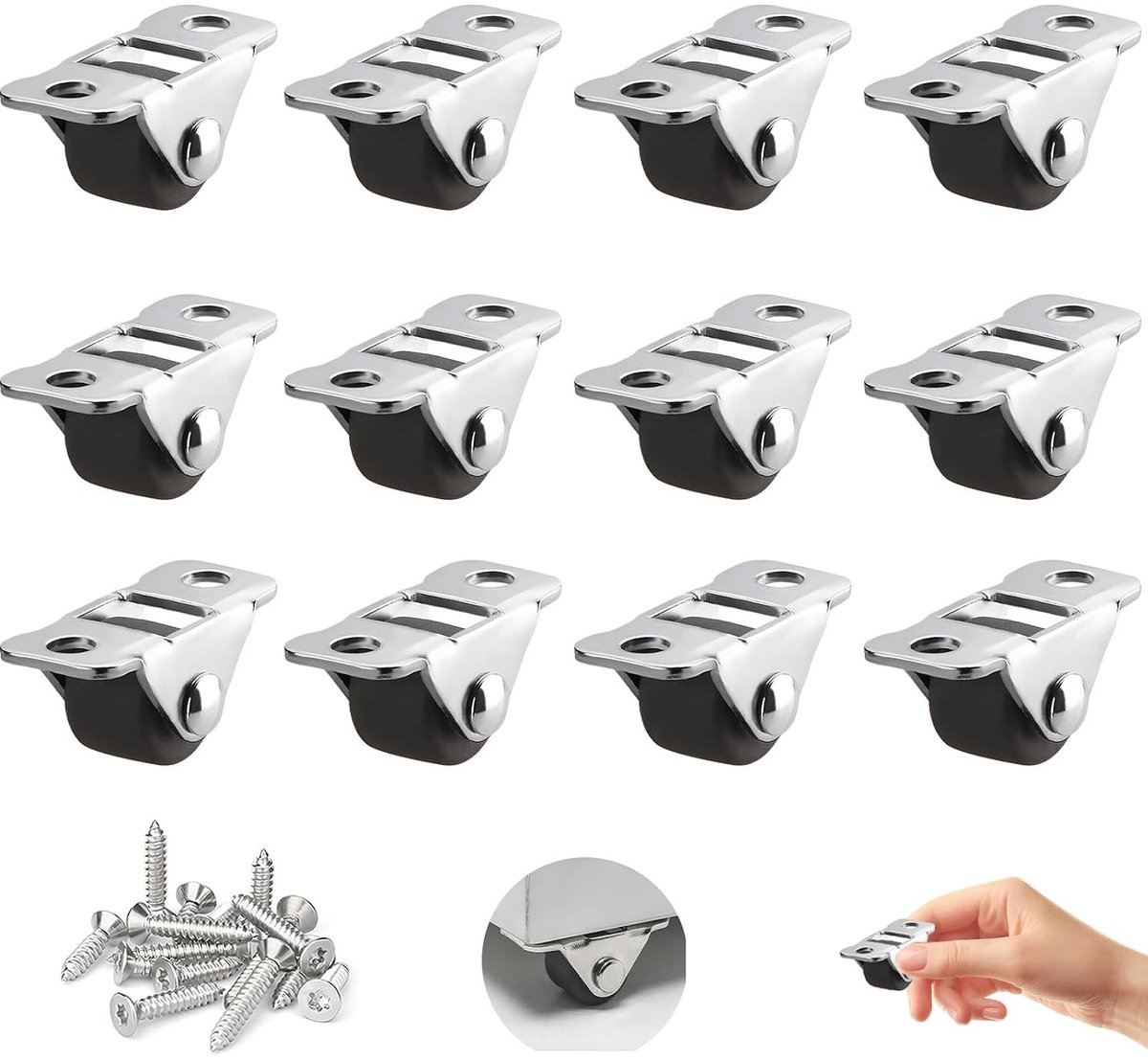 12 Stuks Meubelwielen, Mini Rubber Wielen met Metalen Plaat en Schroeven, Ideaal voor Kleine Meubels en Apparaten