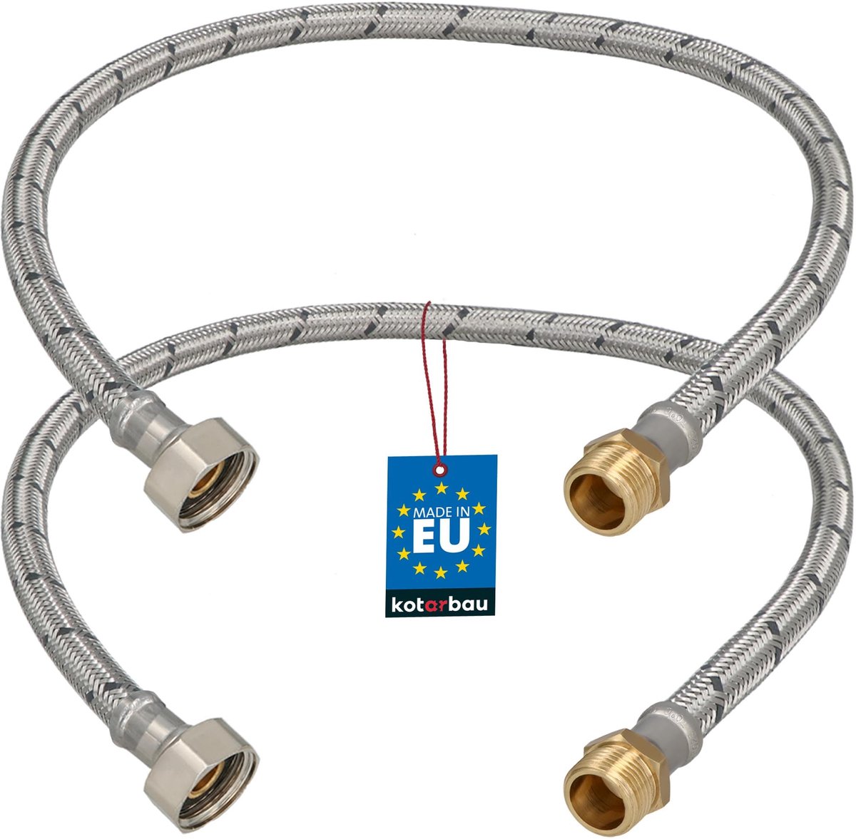 KOTARBAU® 2 Stuks - Flexibele Aansluitslang 1/2"x3/8" - Sanitaire Aansluitslang 60 cm - Flexibele Kraanslang - Buitendraad x Binnendraad - Aansluitslang Armatuur - Gevlochten Roestvrijstalen Aansluitslang