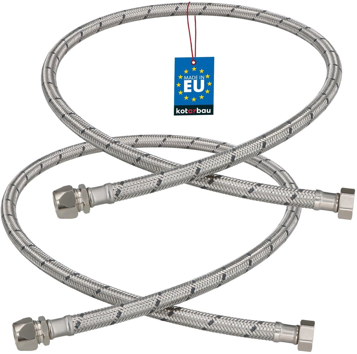 KOTARBAU® 2 Stuks - Flexibele Aansluitslang 3/8"x3/8" - Aansluitslang Armatuur 100 cm - Flexibele Kraanslang - Wartelmoer x Knelkoppeling - Sanitaire Aansluitslang - Gevlochten Roestvrijstalen Aansluitslang