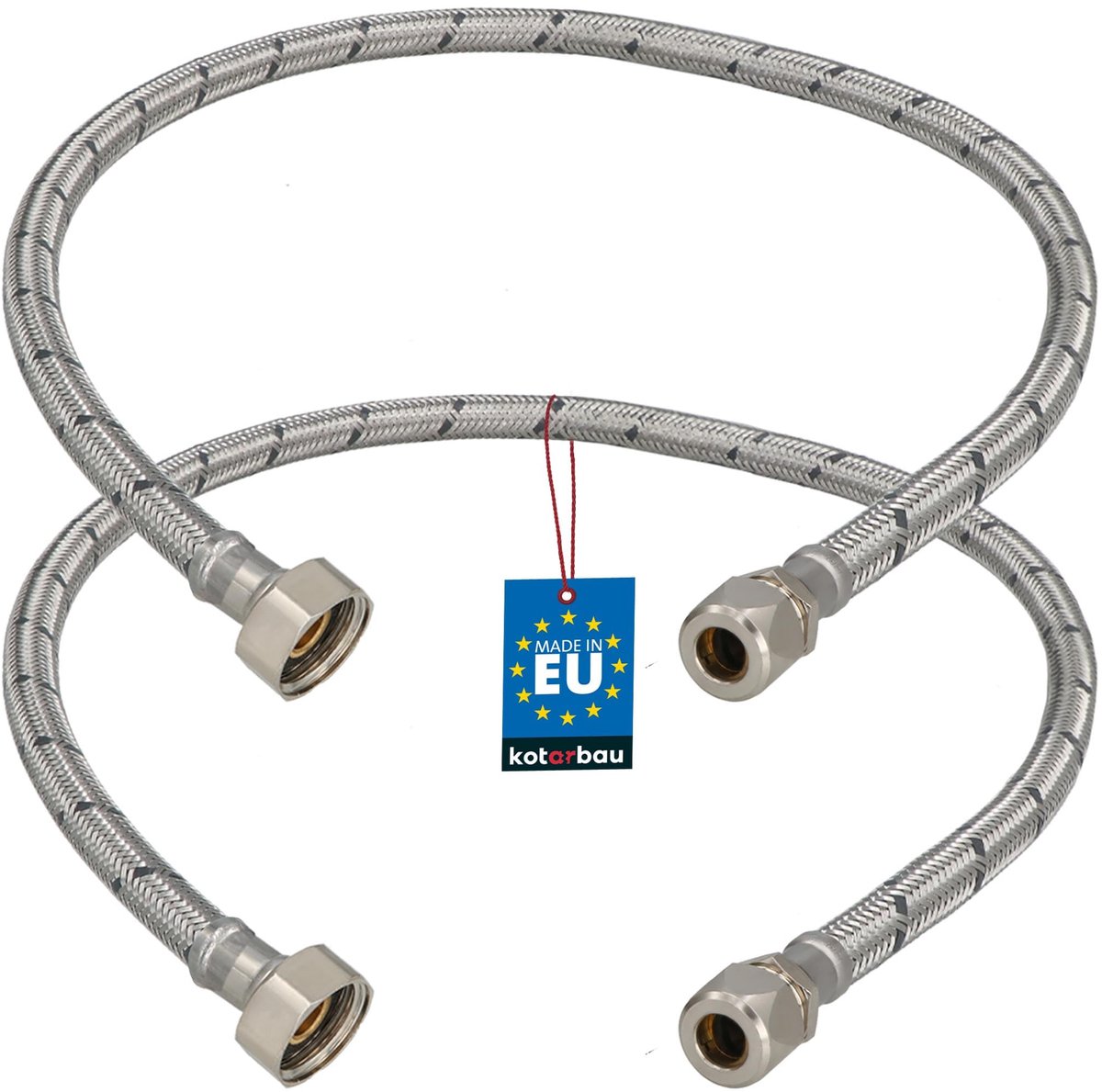 KOTARBAU® 2 Stuks - Flexibele Aansluitslang 1/2“x3/8“ - Aansluitslang Armatuur 70 cm - Flexibele Kraanslang - Wartelmoer x Knelkoppeling - Sanitaire Aansluitslang - Gevlochten Roestvrijstalen Aansluitslang