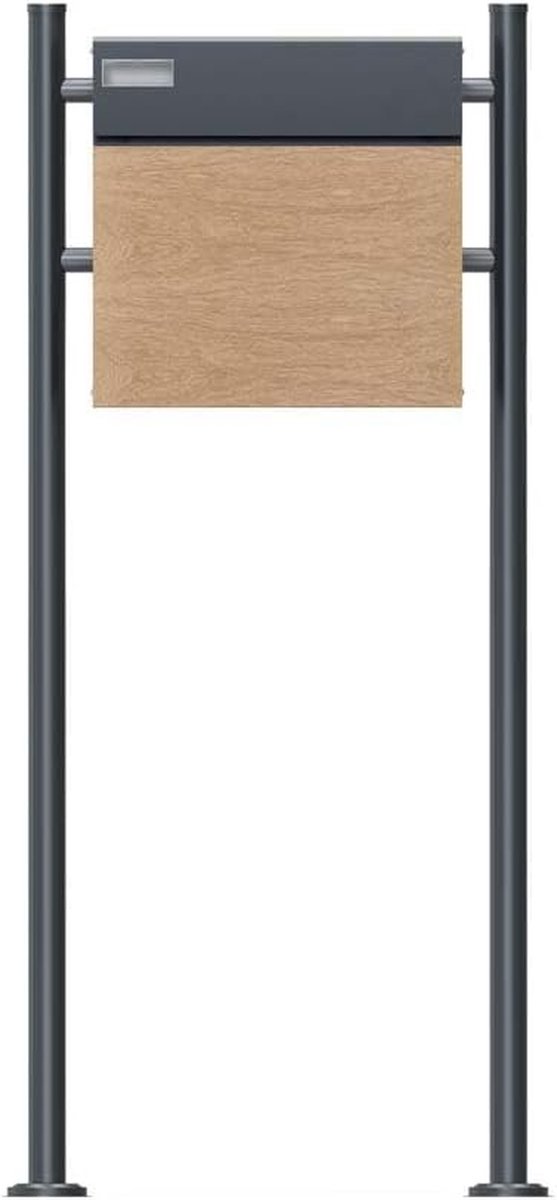 Staande brievenbus - Brievenbus met standaard - Post ontvangen - Ruim krantenvak - 120 cm hoogte - Antraciet houtdesign
