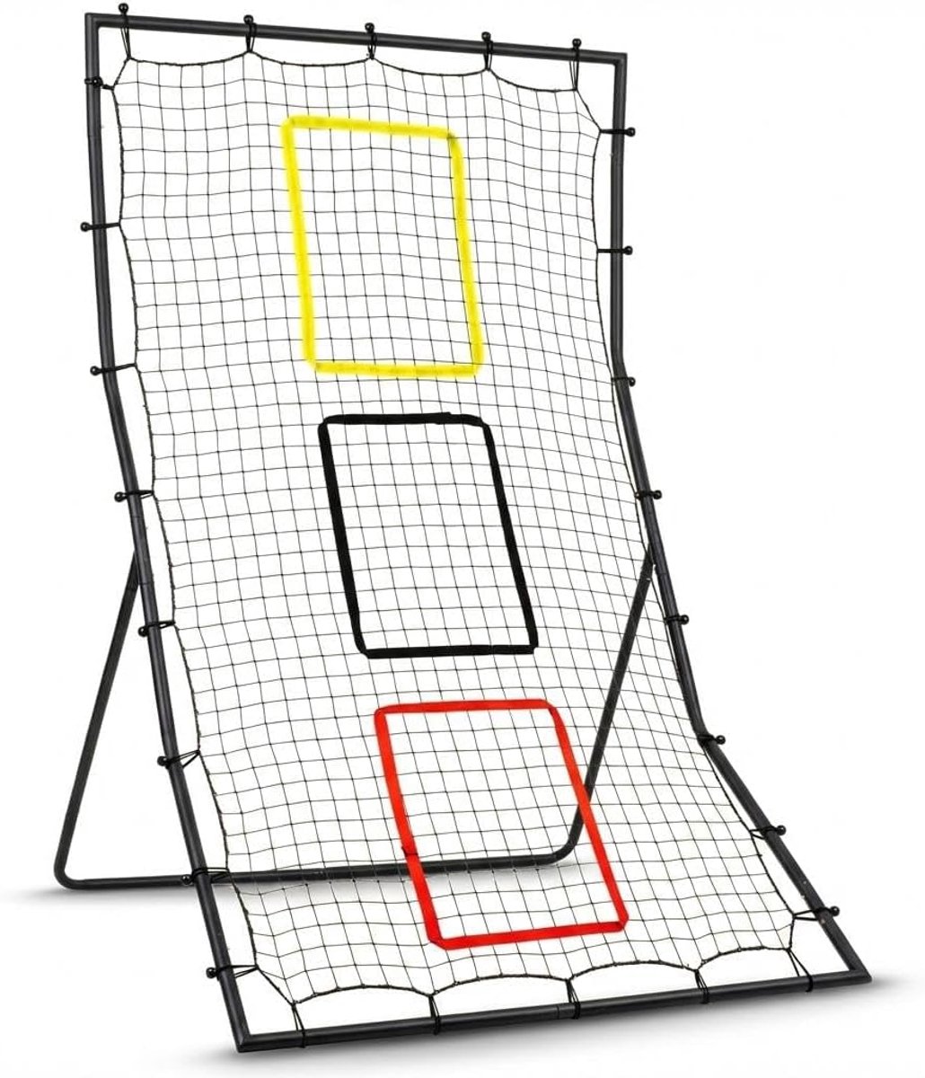 Zwart PE-reboundnet 182x121,9x60 cm, reboundbord met 3 doelzones, trainingsmateriaal voor werpen en verdedigen in honkbal en softbal.