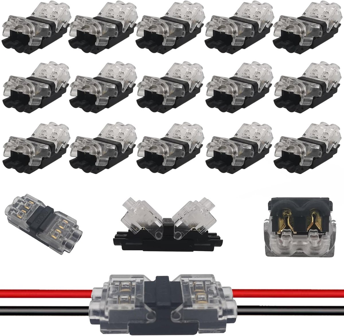 SnelShoppen - 15 Stuks H-Connector Klemmen, Compacte Low Voltage H-Tap Aansluitingen, Geen Draadstrippen Nodig, Geschikt voor 18-22 AWG Draadverbindin