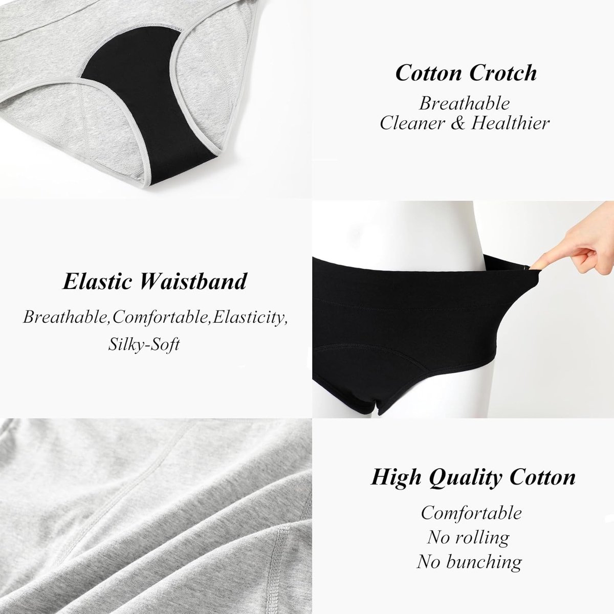 Dames Menstruatieondergoed met 4 Laags Levenslange Bescherming - Comfortabele Katoenen Boxers voor Zware Menstruatie, Set van 5 Stuks