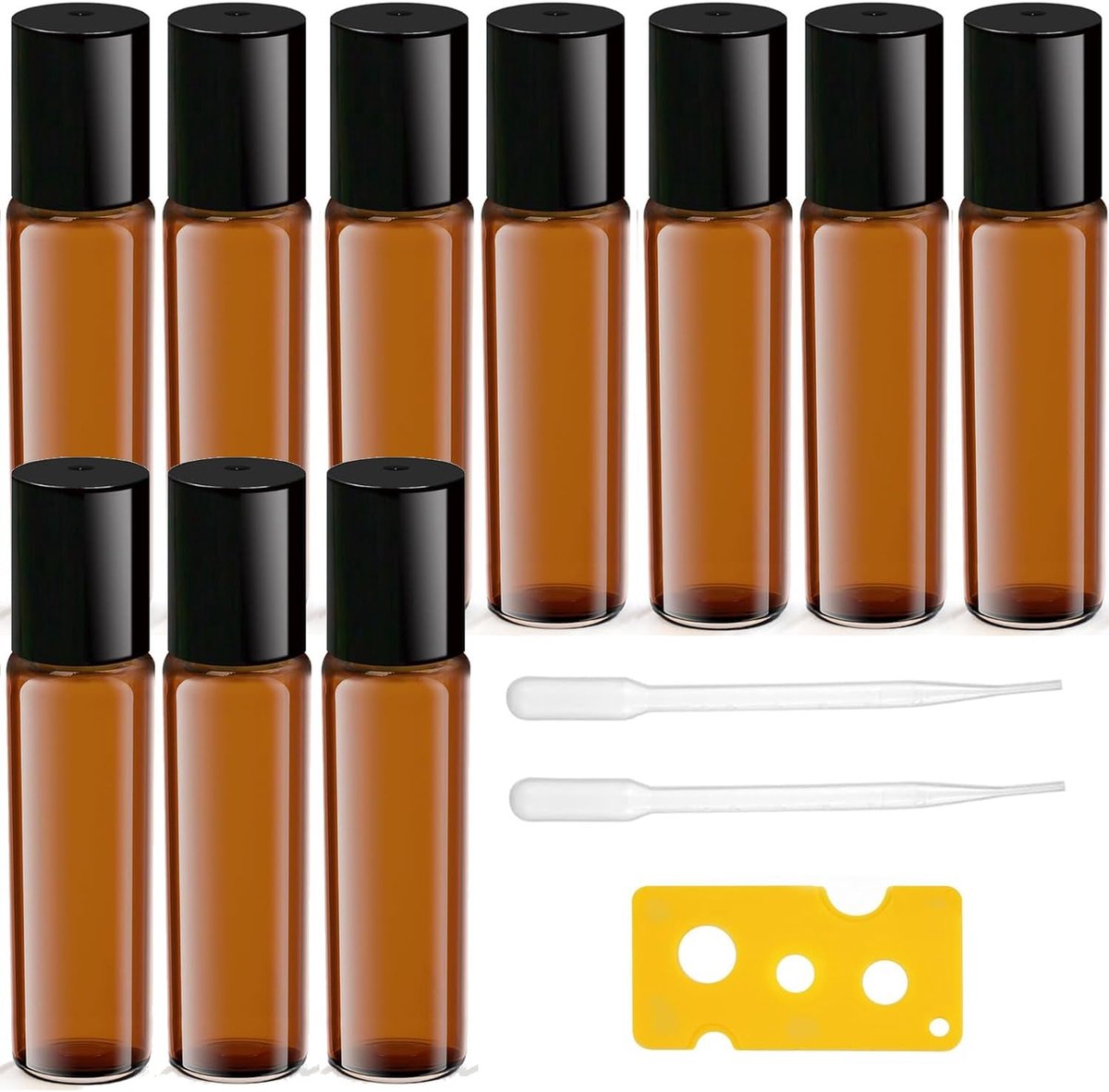 SnelShoppen - 10 Pcs 10ml Bruine Lege Roll-on Flesjes Glazen Essentiële Olie Flesjes Vulbare Roll-on Flesjes voor Olie, Geur, Cosmetica, Massages