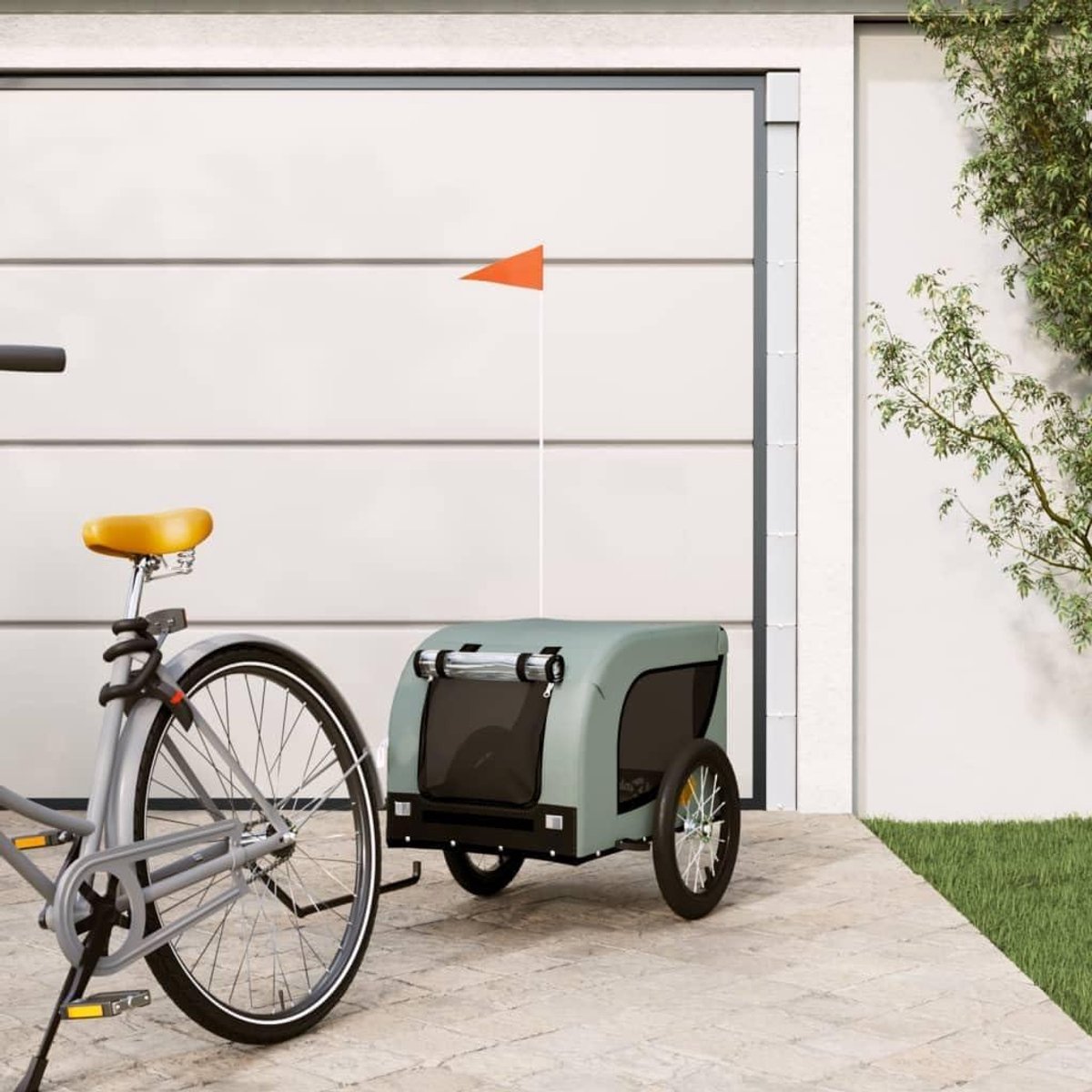 Huisdier Fietskar - Dieren Aanhanger - Comfortabel Reizen - Waterdicht Regenraam - 124 x 65 x 66 cm - Grijs Zwart