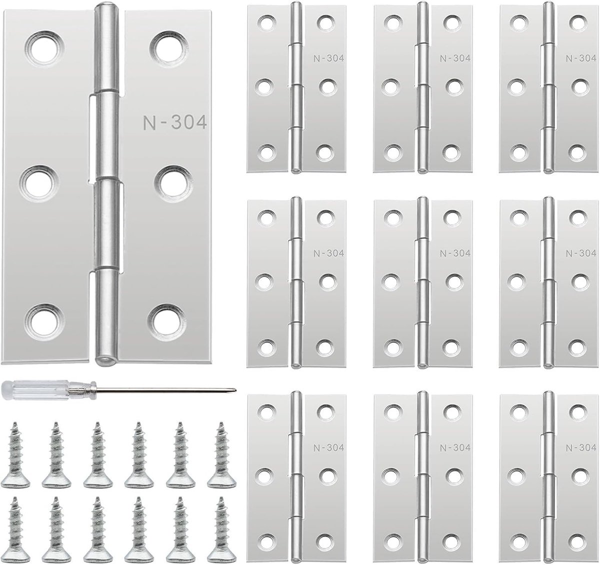 SnelShoppen - 10 Stuks Vouwbare Deurhengsels 67 x 42 x 1 mm RVS - Kleine Scharnieren voor Deuren, Ramen, Kasten - Inclusief 60 Schroeven - Zilver