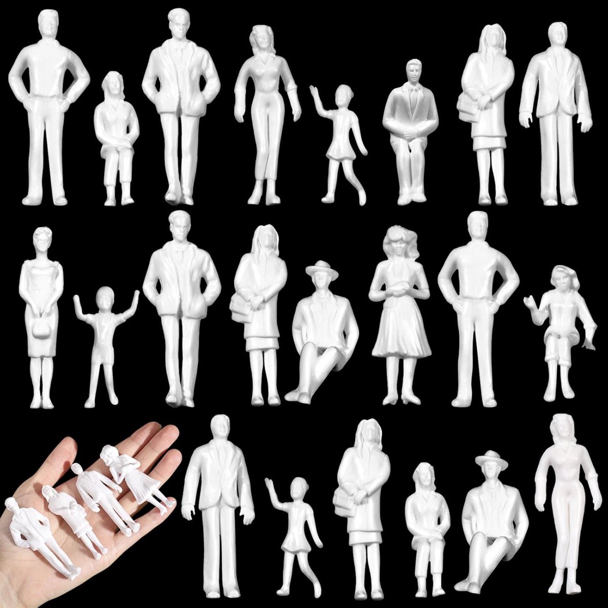 50 Stuks Ongeverfde Miniaturen Mensen Figuren voor Modelbouw en Architectonische Projecten - Schaal 1:25