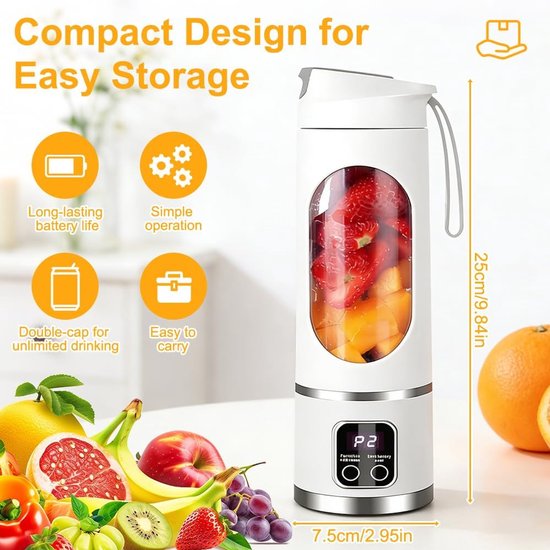 Draagbare Blender - Mini Mixer - Gezonde Dranken Maken - 12-Messen Systeem - 450 ml - Wit — afbeelding 4