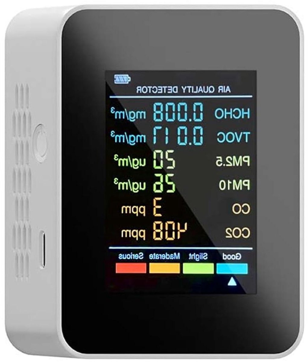 Luchtkwaliteit Monitor - CO2 Meter Detector - Binnenklimaat Controleren - 6-in-1 Meting - 90x70x35mm - Wit