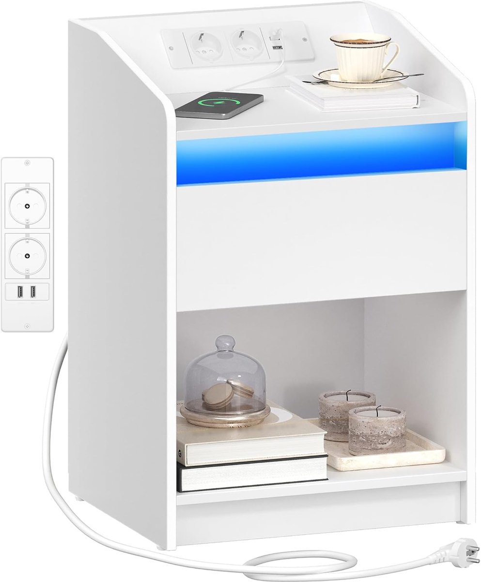 Hzuaneri Nachtkastje, met LED verlichting - Bijzettafel met , Wit