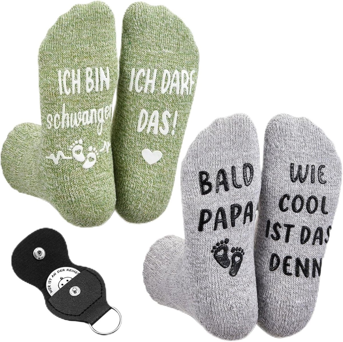 Luxe antislip sokken met beslissingsmunt voor nieuwe ouders - Grappige cadeaus voor zwangere vrouwen en doopgeschenken in groen en grijs