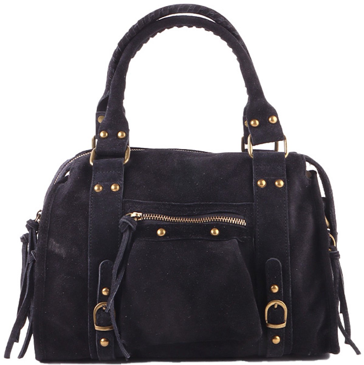 Giuliano suede handtas Delphine - Dames - Made in Italy - Zwart