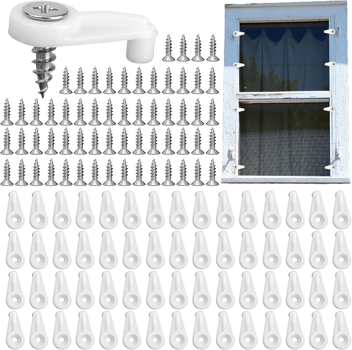 SnelShoppen - 60 Stuks Stormraam Clips Wit, Raam Bevestigingsclips met 60 Schroeven voor het Bevestigen van Spiegels, Raam en Glas