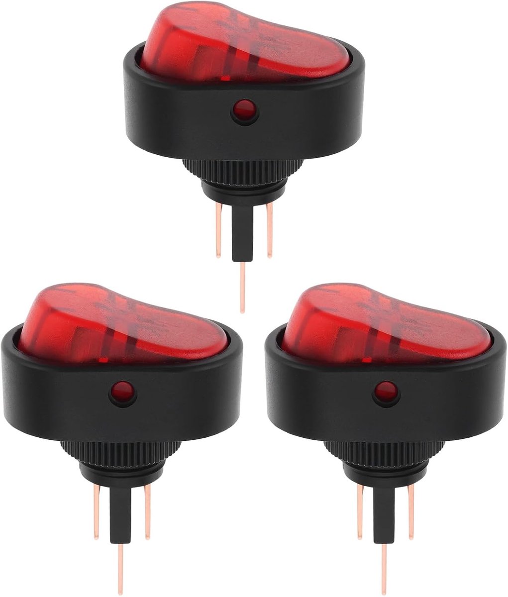 SnelShoppen - 3X Auto Schakelaar 12V 20A 3Pin Aan/Uit met Rode LED voor Auto Boot - Duurzaam, Corrosiebestendig, Eenvoudige Installatie