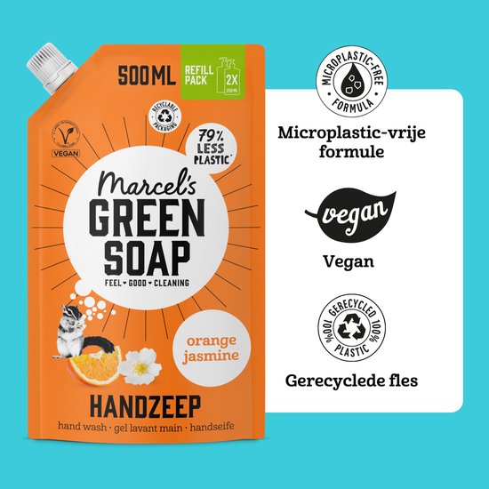 Marcel's Green Soap Handzeep Refill Sinaasappel & Jasmijn 6 x 500ml