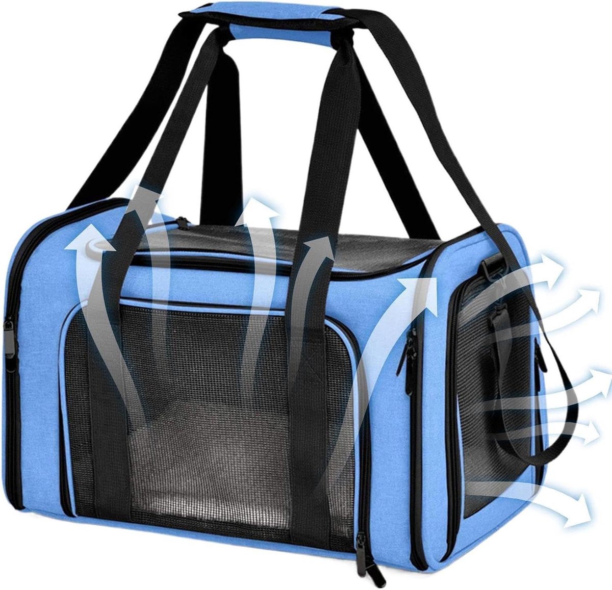 Draagtas Huisdieren - Reistas Katten - Comfortabel Reizen - Ademende Mesh Panelen - 40x25x25cm - Blauw