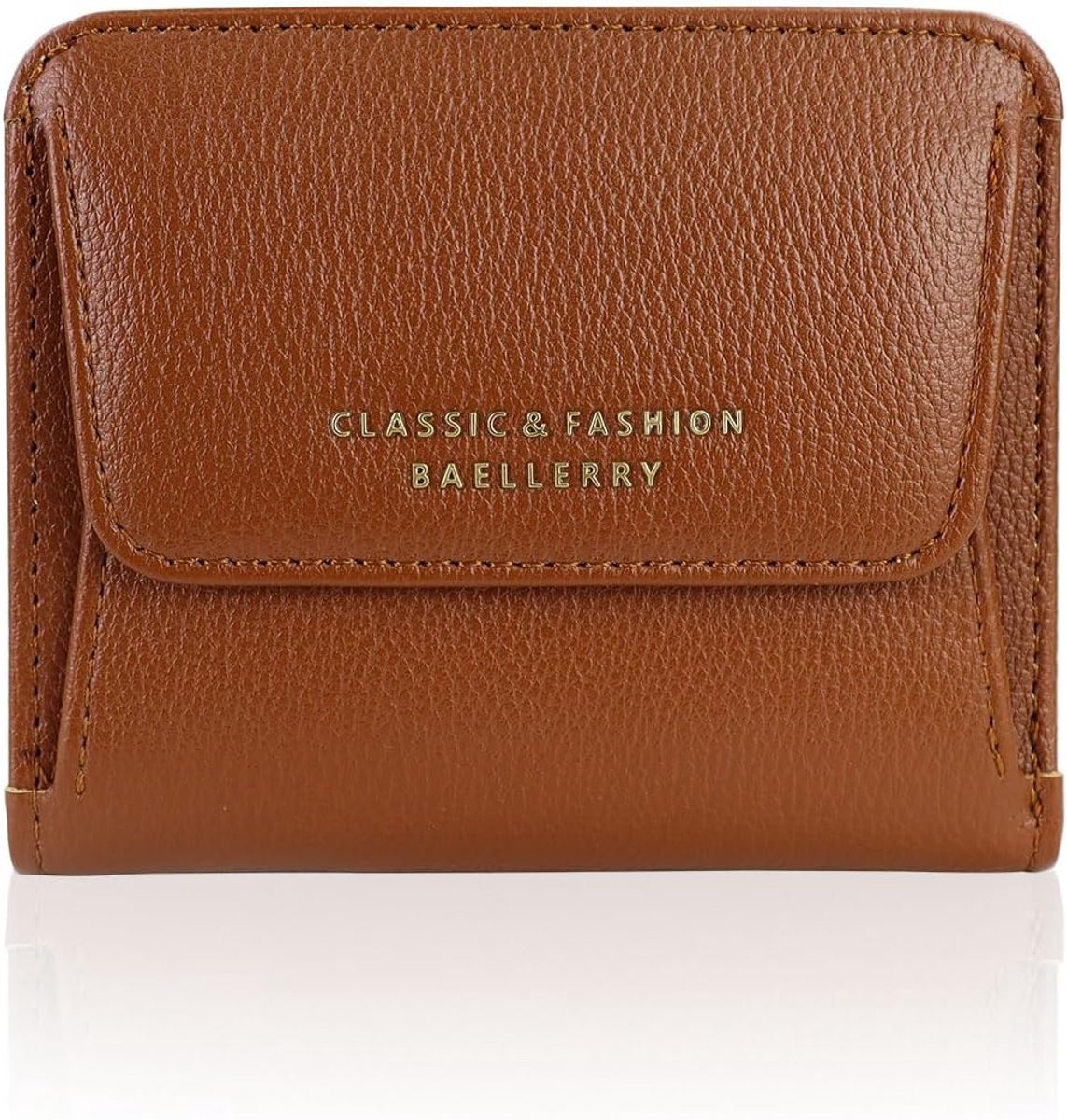 SnelShoppen - Bifold Portemonnee Dames Klein met ID-Venster, PU-Leer, 5 Kaartvakken, Muntvak en Bankbiljettenvak, Bruin, Modern en Draagbaar