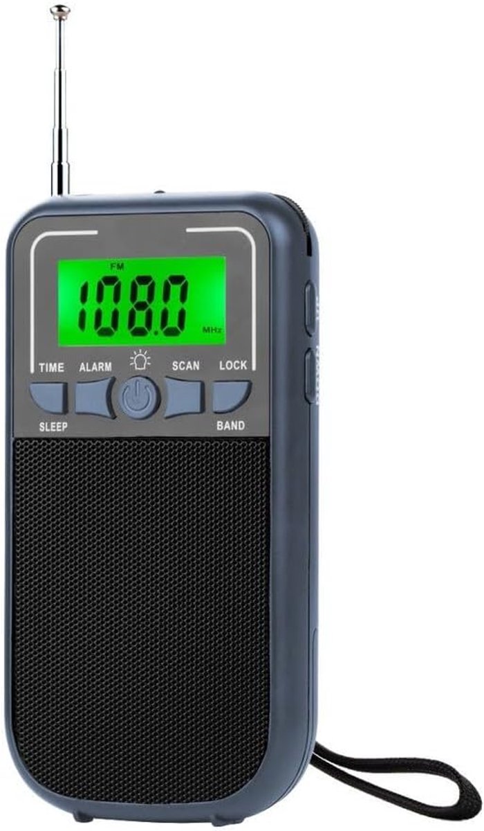 SnelShoppen - Draagbare Pocket Radio - Kleine FM/AM/SW Kortegolf Radio - Lichtgewicht Batterij Aangedreven voor Familie en Senioren - Grijs