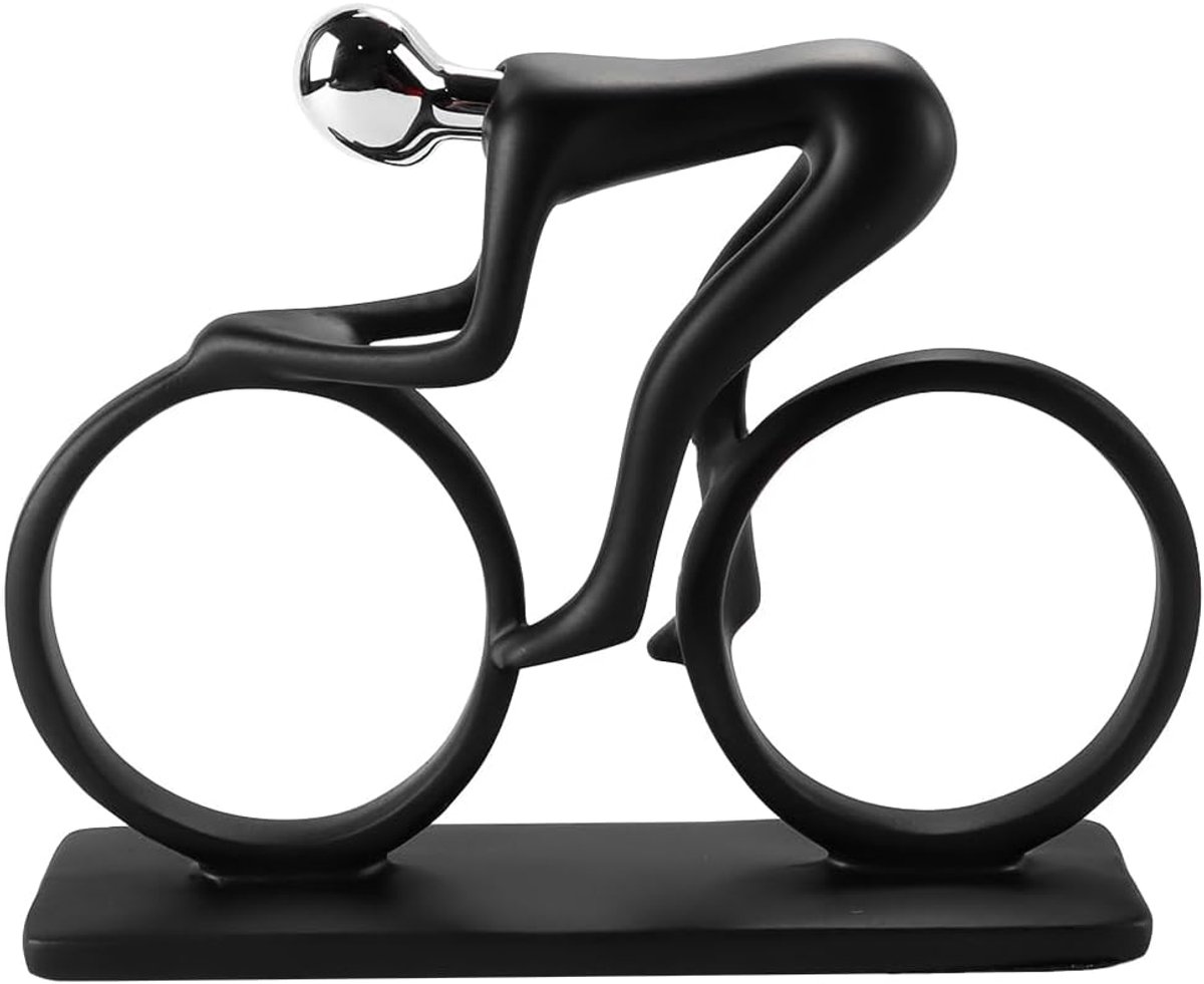 SnelShoppen - Resin Fiets Ornament Fietsende Man Beeld Sculptuur Fietser Figurant Huisdecoratie Ornamenten Sculptuur Zwart Zilver 25cm