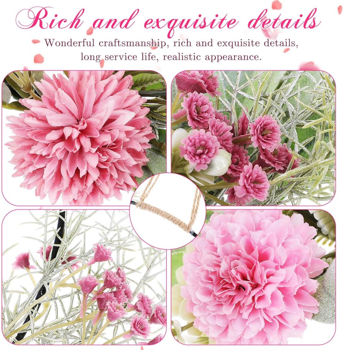 SnelShoppen - Kunstdecoratieve Krans met Roze Bladeren en Hazenoor-Design, Duurzaam en Vervaagt Niet, Perfect voor Lente, Bruiloft, Wanddecoratie, Raa