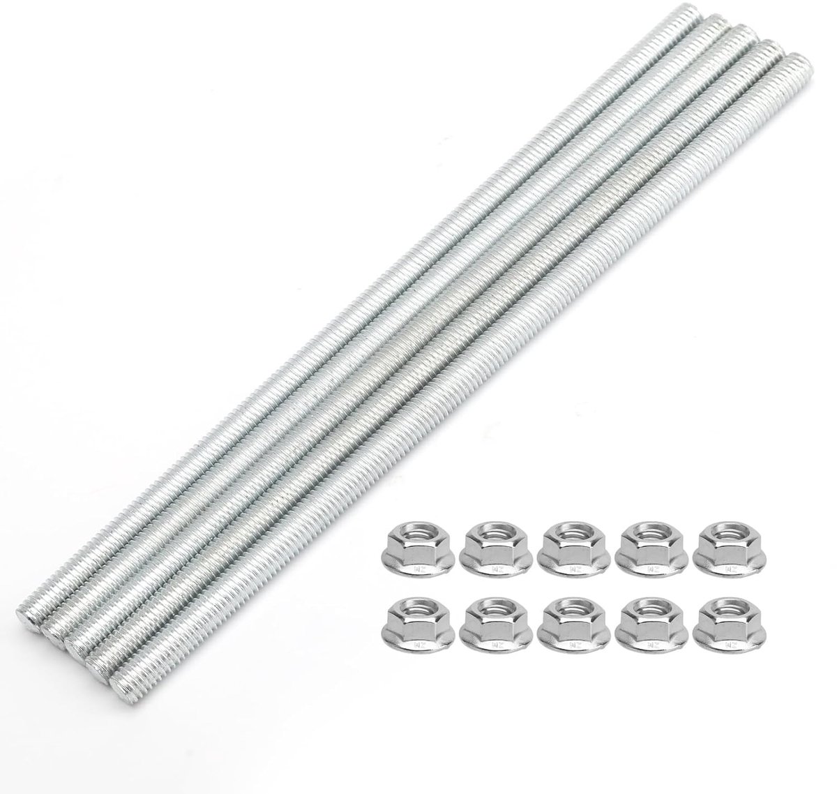 SnelShoppen - Set van 5 M8 × 200 mm RVS Draadstangen met 10 Stuks Flensmoeren, Perfect voor Werkplaats, Meubelassemblage en Industriële Productie