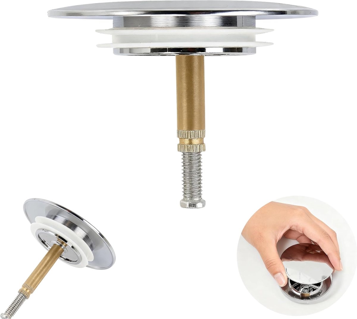 SnelShoppen - Universele 72mm Pop Up Badplug Vervangingsplug - Premium Chroom Verstelbare Click Clack Afvoerplug voor Bad en Wastafel, UK Standaard Ba