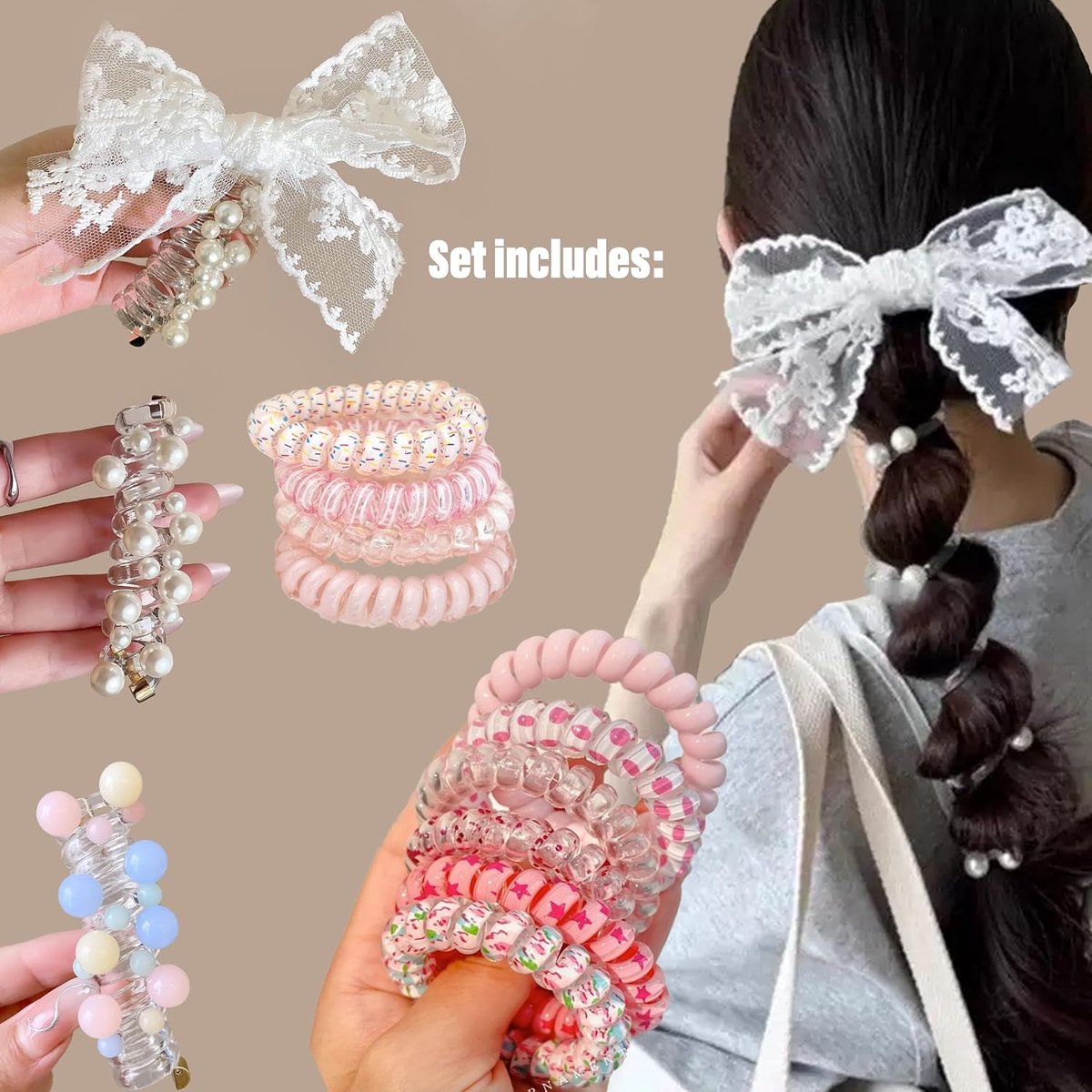 SnelShoppen - Set van 13 Roze Spiral Haarbanden, Zachte Elastische Plastieken Telefoonkabel Haarspelden voor Ponytails, Geen Schade, Stijlvolle Haarsn