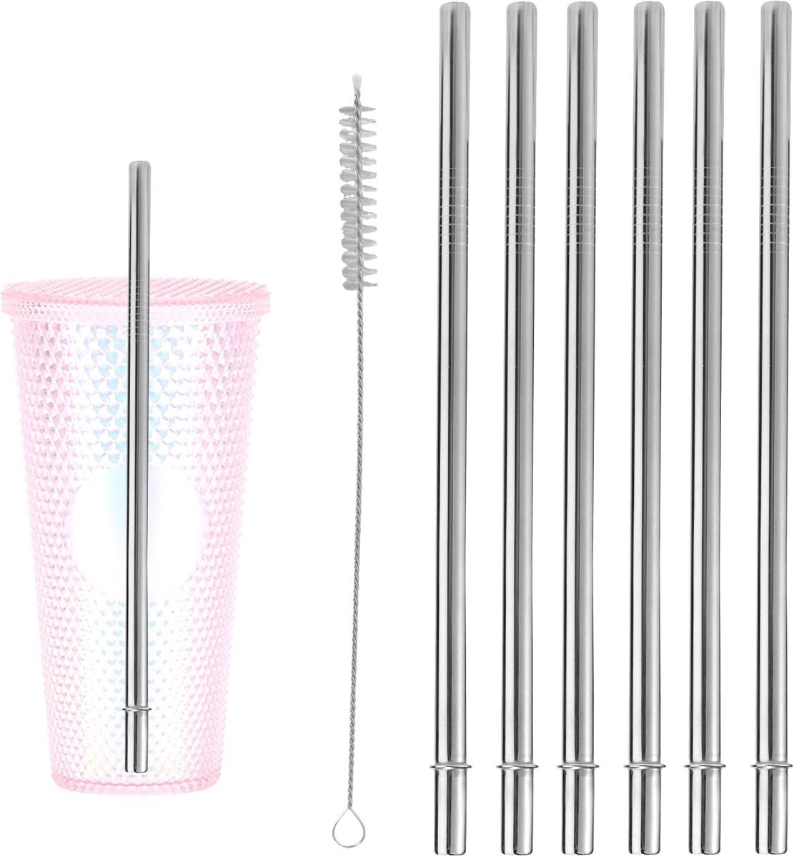 SnelShoppen - 6 Stuks RVS Rietjes voor Koude Dranken 24 oz, Herbruikbare en BPA-vrije Metalen Recht Rietjes met Schoonmaakborstel voor Koffiebekers (Z